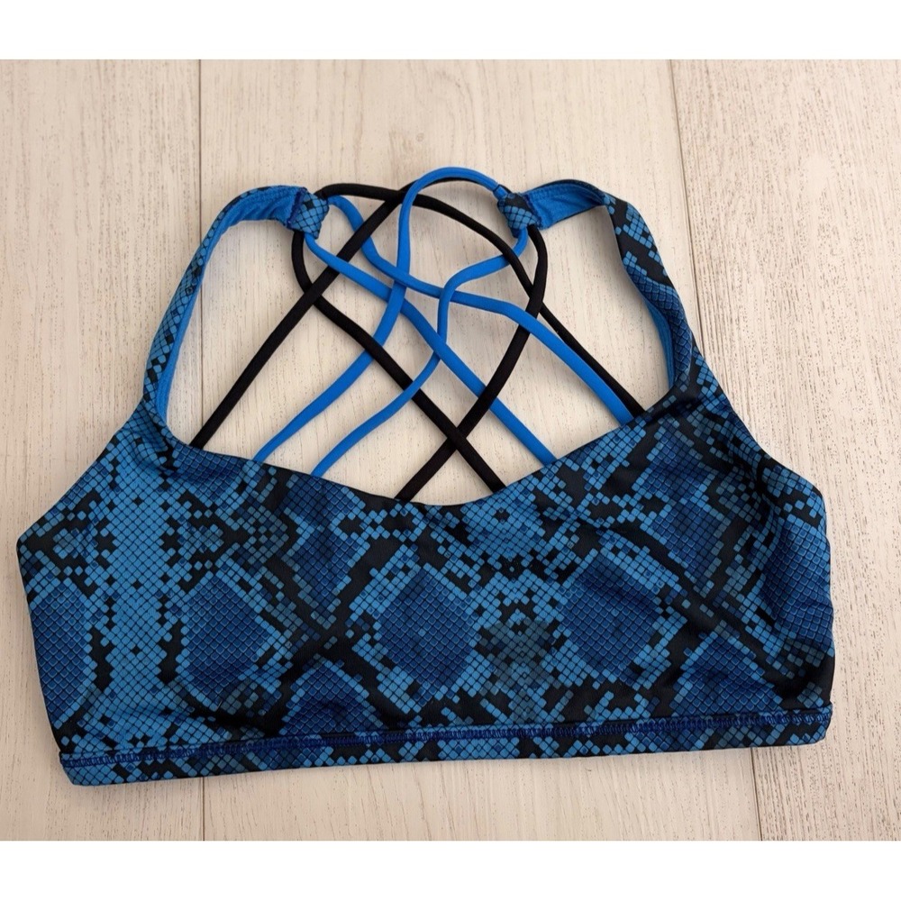 Lululemon Free To Be Wild Sports Bra Sz 8 Mini Ziggy Snake Pipe Sapphire Blue